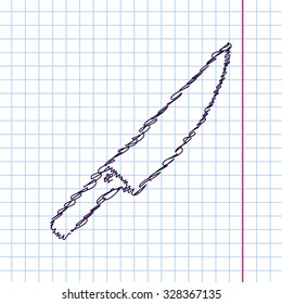 Vector hand drawn sketch knife icon on copybook. Doodle style 