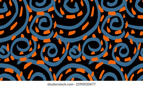 Vector hand drawn sketch large abstract organic shapes seamless pattern. Colorful minimalist background with  unique twisted shape. Contemporary plain ornament for print.