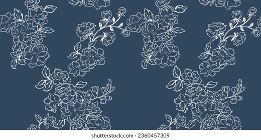 Vector hand drawn sketch line flowers. Seamless abstract flowers pattern. Template for design, textile, fashion, print, surface design, paper, cover, fabric, interior decor, wallpaper