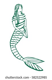 a vector hand drawn sketch of a mermaid; a stylized silhouette; great as design element for posters about sea; ocean, adventure, seamen, fairytale,legends