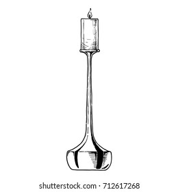 Vector hand drawn sketch of modern candlestick in ink hand drawn style.