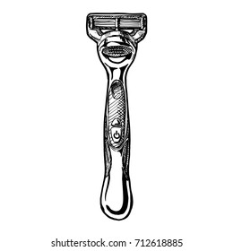 Vector hand drawn sketch of modern razor in ink hand drawn style.  