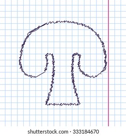 Vector hand drawn sketch mushroom icon on copybook. Doodle style 