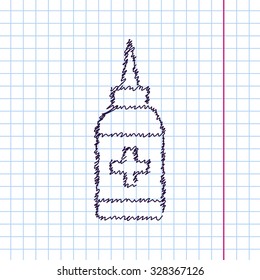 Vector hand drawn sketch nasal spray bottle on copybook. Doodle style . Medical icon 
