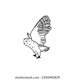 Vector hand drawn sketch of an owl taking off, doodle style with black lines