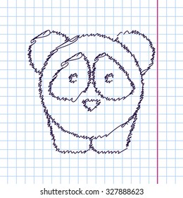 Vector hand drawn sketch panda icon on copybook. Doodle style 