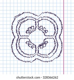 Vector hand drawn sketch pepper slice icon on copybook. Doodle style 