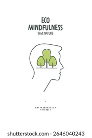 Vector hand drawn sketch of person profile with green trees as a sing of eco mindfulness. Environmentally friendly planet concept.	
