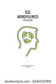 Vector hand drawn sketch of person profile with green trees as a sing of eco mindfulness. Environmentally friendly planet concept.