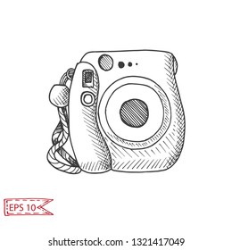Vector hand drawn sketch Professional SLR camera, photocamera.