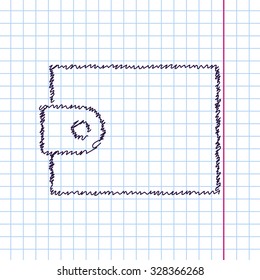 Vector hand drawn sketch purse icon on copybook. Doodle style 