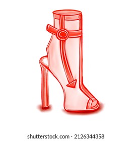 Esbozo dibujado a mano por vectores del zapato de mujer roja, ilustración de moda