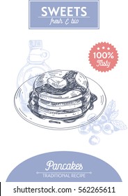 Vector hand drawn sketch restaurant desserts card. Sweets poster. Retro illustration.