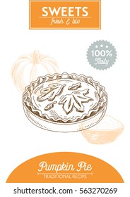 Vector hand drawn sketch restaurant desserts card. Sweets poster. Retro illustration.