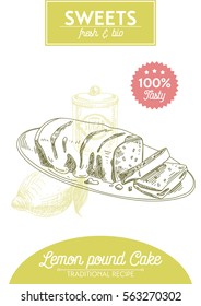 Vector hand drawn sketch restaurant desserts card. Sweets poster. Retro illustration.