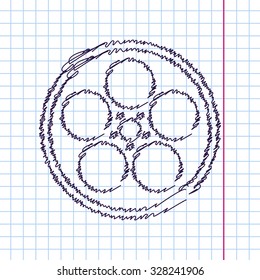 Vector hand drawn sketch retro bobbin icon on copybook. Doodle style 