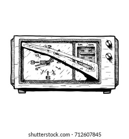 Vector hand drawn sketch of retro radio clock