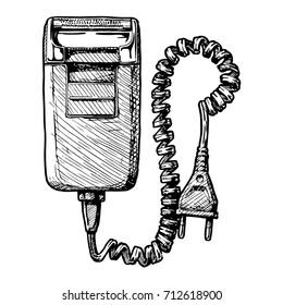 Vector hand drawn sketch of retro Electric razor in ink hand drawn style.  