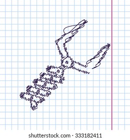 Vector hand drawn sketch robot hand icon on copybook. Doodle style 