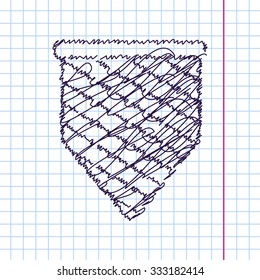 Vector hand drawn sketch scoop-net icon on copybook. Doodle style 