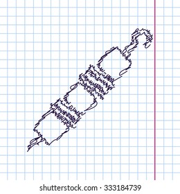 Vector hand drawn sketch shashlik icon on copybook. Doodle style 