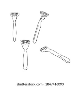 Vector hand drawn sketch of shaving accessories set in ink hand drawn style. razor vector sketch illustration