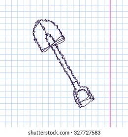 Vector hand drawn sketch shovel icon on copybook. Doodle style . Industrial equipment 