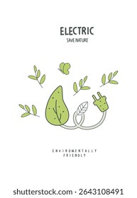 Sinal de esboço desenhado à mão vetorial de energia verde. Ilustração de planeta ambientalmente amigável. Conceito de energia alternativa.Pense verde.  