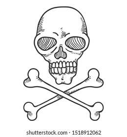 Vector Hand Drawn Sketch Skull and Crossbones. Penciling Pirates Sign.