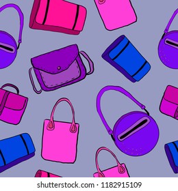 Vector hand drawn sketch style seamless pattern of bags.
