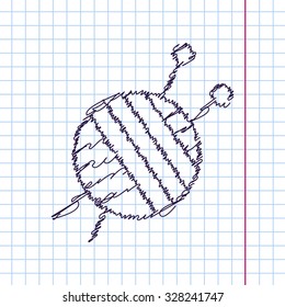 Vector hand drawn sketch tailor ravel ball of yarn for knitting icon on copybook. Doodle style 