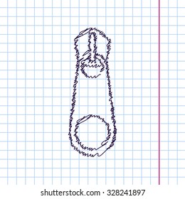 Vector hand drawn sketch tailor zipper icon on copybook. Doodle style 