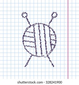 Vector hand drawn sketch tailor ravel ball of yarn for knitting icon on copybook. Doodle style 