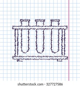 Vector hand drawn sketch test-tube icon on copybook. Doodle style 