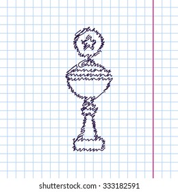 Vector hand drawn sketch trophy goblet icon on copybook. Doodle style . Winner award 