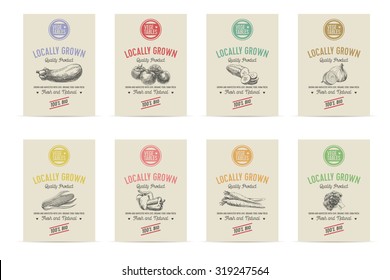 Vector Hand Drawn Sketch Vegetable Banners Set. Eco Foods.Vector Illustration.