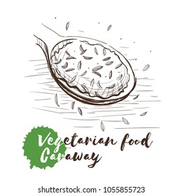 Vector hand drawn sketch of vegetarian food with food name. Eco food. Monochrome Peas isolated on white sketch.