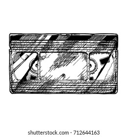 Vector hand drawn sketch of VHS in ink hand drawn style. isolated on white.