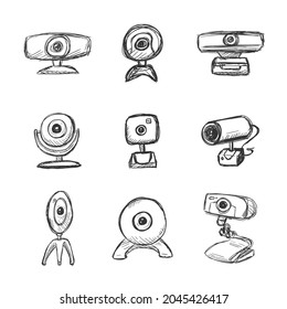 Vector Hand Drawn Sketch Web Camera Illustrations