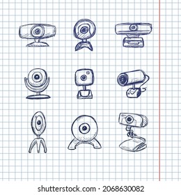 Vector Hand Drawn Sketch Web Camera Illustrations
