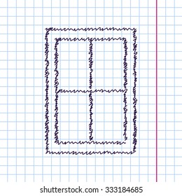 Vector hand drawn sketch window icon on copybook. Doodle style 