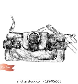 Vector Hand Drawn Sketch of Women's Handbag