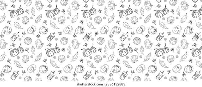 Vector hand drawn sketched pumpkin seamless pattern