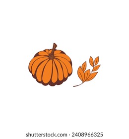 Vector hand drawn sketched pumpkin. Autumn illustration for holidays, Halloween. Various food items in doodle style.