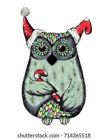 vector hand drawn sketching christmas owl