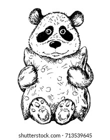 vector hand drawn sketching contour of panda with pillow