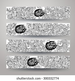 Vector hand drawn sketchy doodles tea design banner templates set