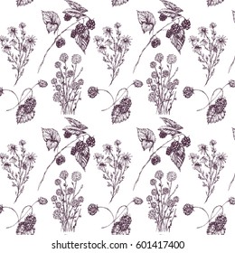 Vector hand drawn sketchy floral pattern. Decoration for rural and natural themes, design element, wallpaper and wrapping paper image, stationery and printed goods.