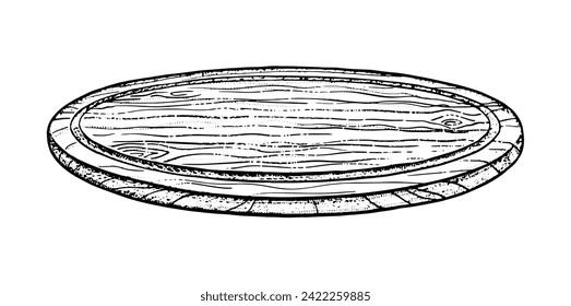 Ilustración esquemática dibujada a mano de una tabla de corte redonda de madera