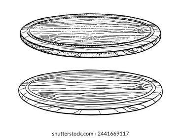 Vector dibujado a mano sketchy e ilustraciones de arte de línea de madera mesa de corte redonda